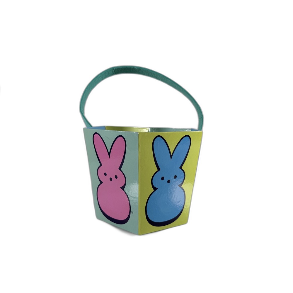 Peeps Easter Basket‎ Hexagon Cardboard Treat Pail Teal Felt Handle Bunny Chick